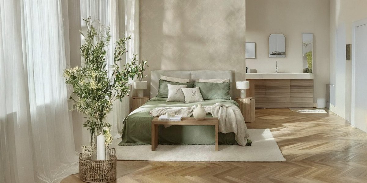 dormitorio verde oliva